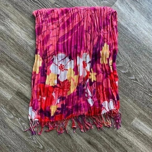 Pink Floral Fringe Scarf - Picture 1 of 4